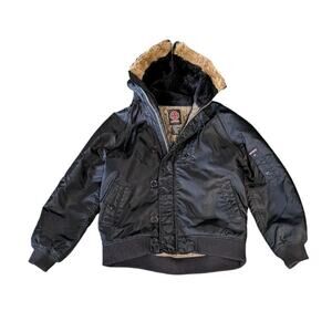 Independent Trucks Y2K Hooded Bomber Jacket Sherpa Fur Lined Hood Mens Small S